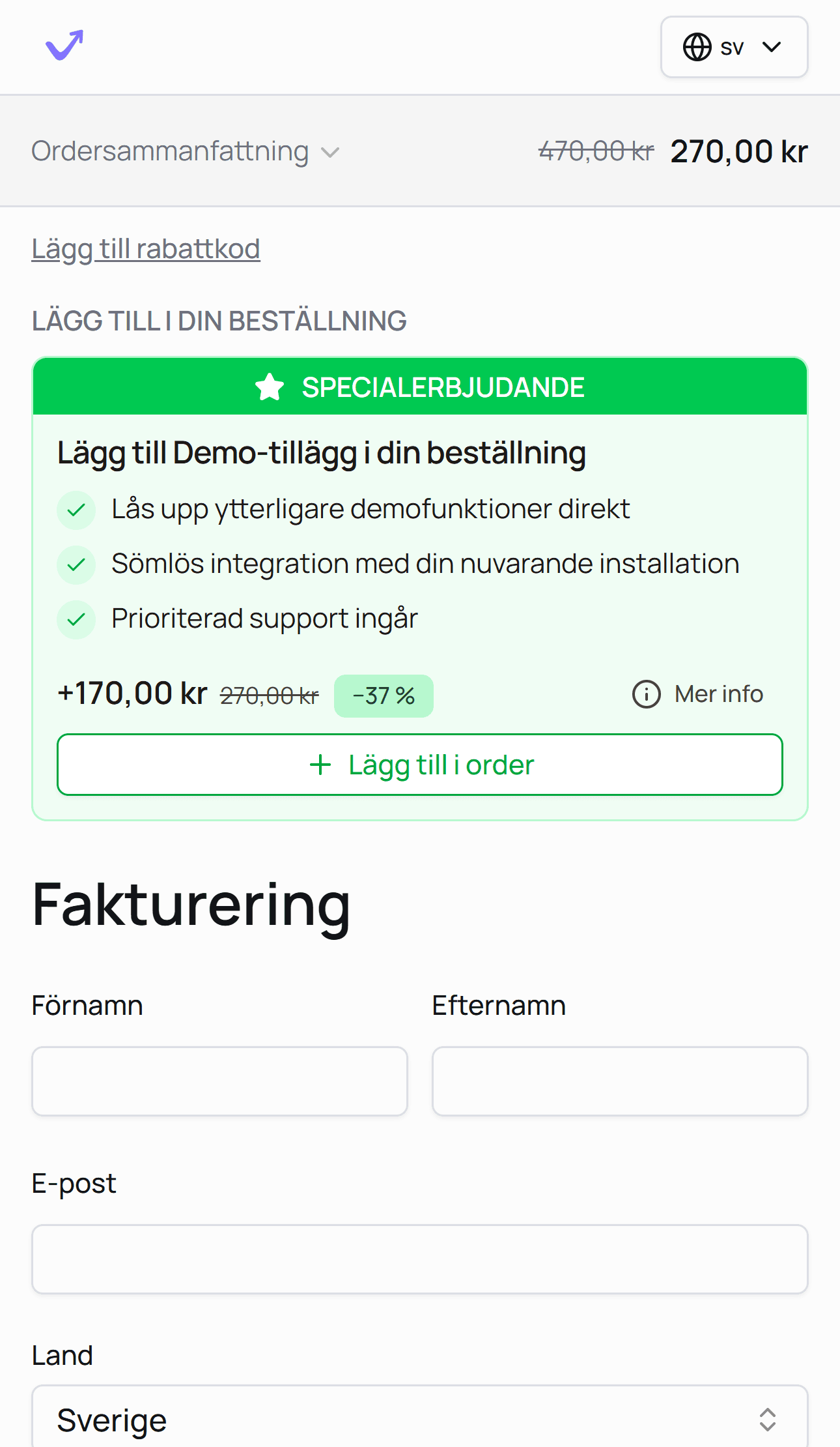 Add-on product in cart